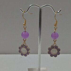 Lavender Bliss Smiley Flower Dangle Earrings